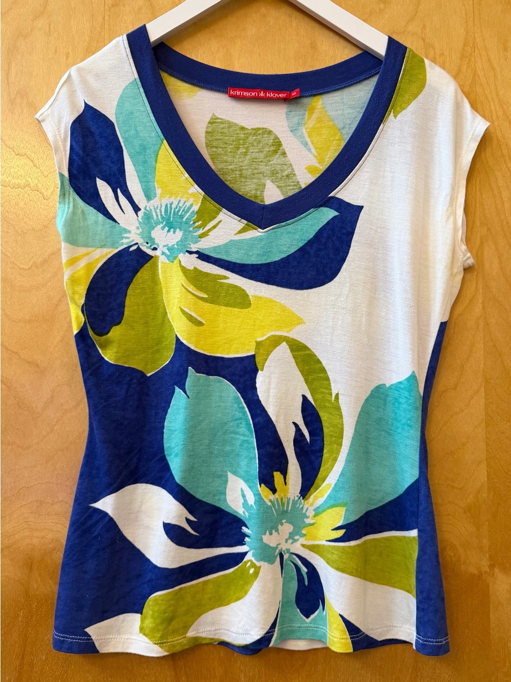 Krimson Klover White Tank Top with Blue, Aqua & Lime Floral Print